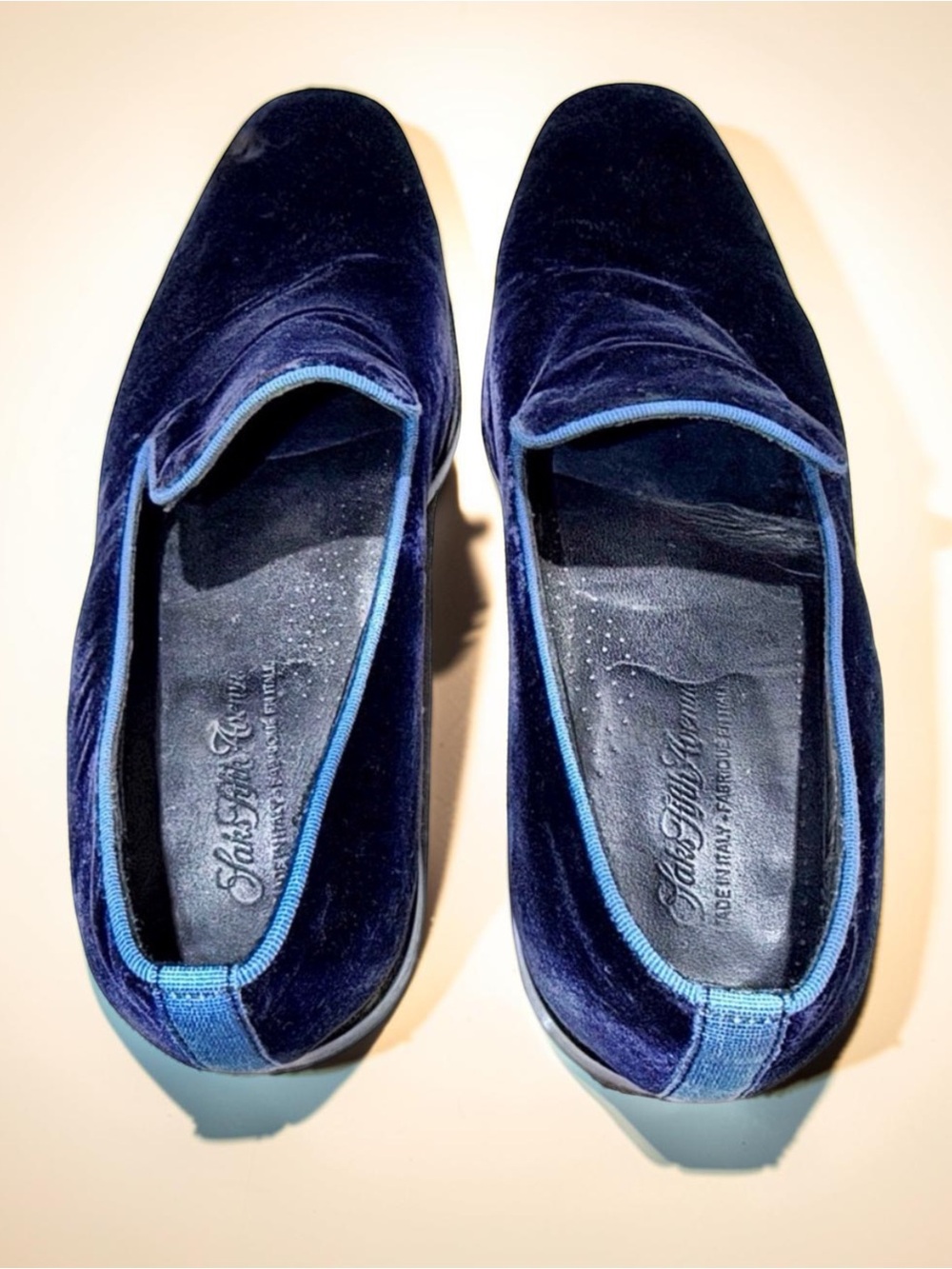 Saks Fifth Avenue Velvet Loafers Made in Italy Navy Blue Size 10M Luxury Slip-On - Picture 5 of 16